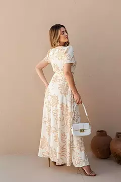 VESTIDO LONGO BEGE CLARO FLOR BEGE na internet