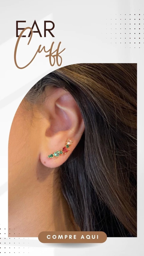 Cod 214; Brinco pequeno, Aer cuff, todo trabalhado com zircônios coloridos. - comprar online