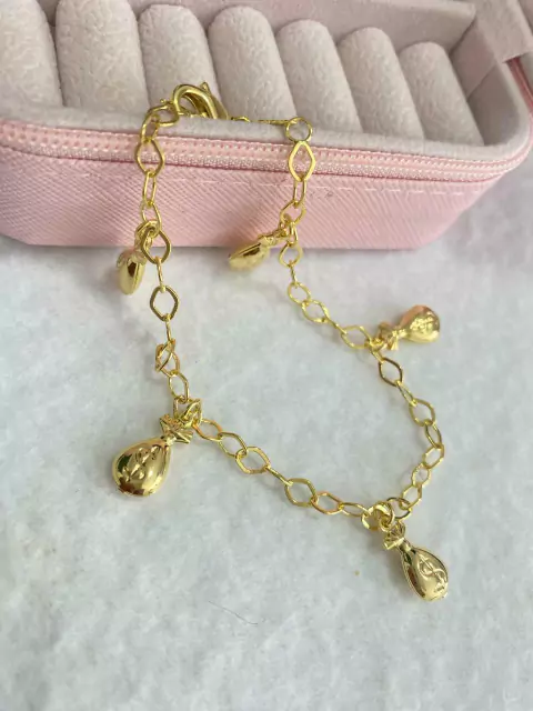 Cod 669. Pulseira 20cm. 5 sacos da fortuna. 