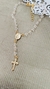 cod;898. Pulseira 20cm,com extensor, toda trabalhada com bolinhas de cristais, e dois pingentes, ( cruz e nossa senhora).