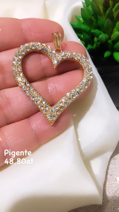 Pingente Coração Grande Zircônia. cod 1202