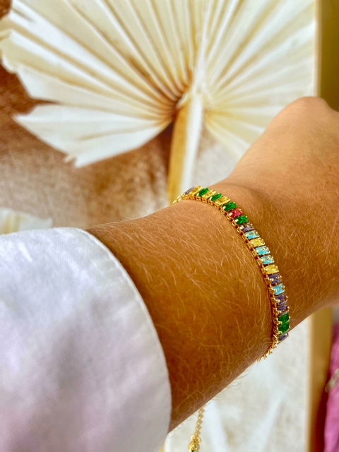 Cod 595; Pulseira riviera com pedras zircônias coloridas. - comprar online