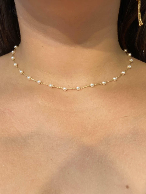 Cod; 656 Colar choker, regulavel todo em pérola alternadas 40cm. - comprar online