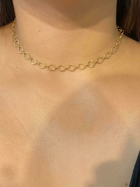 Cod 749 colar Choker ,com extensor ,toda em argolinhas trabalhadas, e pingente estrela - comprar online