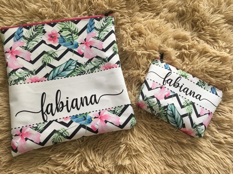 Kit Porta Jaleco e Necessaire Floral com NOME