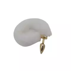 Plug Anal Less P em PVC - Cromado com Rabo Branco