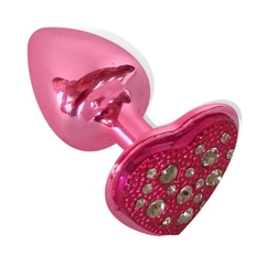 Plug com pedra de coração cravejada em strass - rosa