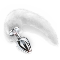 Plug de metal cromado com rabo branco