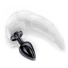 Plug de metal preto com rabo branco