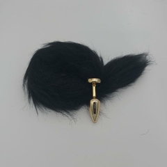 Plug Anal Less P em PVC - Dourado com Rabo Preto