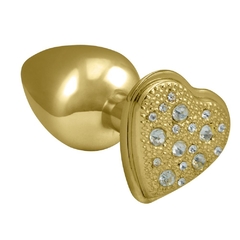 Plug com pedra de coração cravejada em strass - dourado