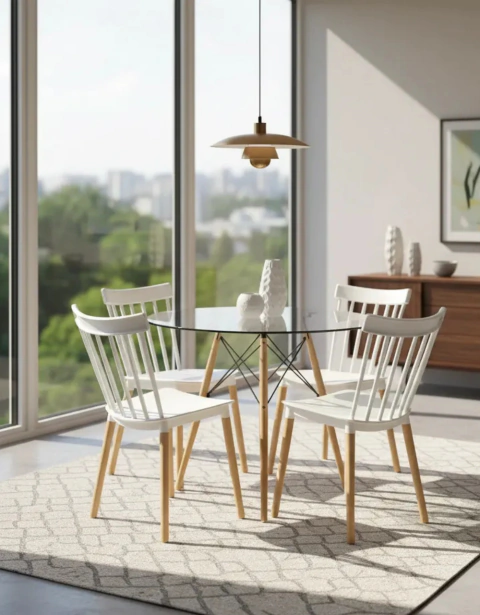 Juego comedor - Mesa vidrio + 4 Windsor
