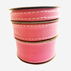 FITA JEANS ROSA CHICLETE COM PESPONTO BRANCO - 10 METROS