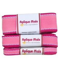 KIT FITA PESPONTADA ROSA COM BORDA PINK - 10MM/22MM/38MM - 2 METROS DE CADA