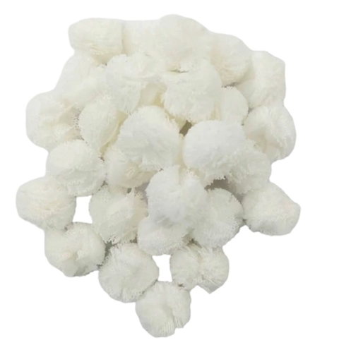 APLIQUE POMPOM MALHA TELINHA BRANCO (1,5 CM) - 10 UNIDADES