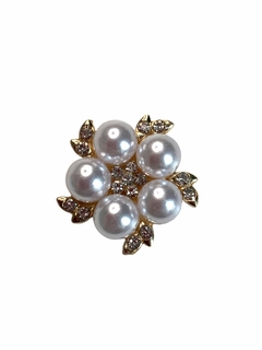 APLIQUE CHATON DOURADO 5 PÉROLAS COM STRASS - 1 UNIDADE