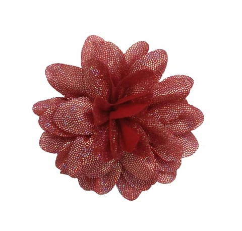 FLOR DE TECIDO VERMELHO METÁLICO (8 CM)- 1 UNIDADE