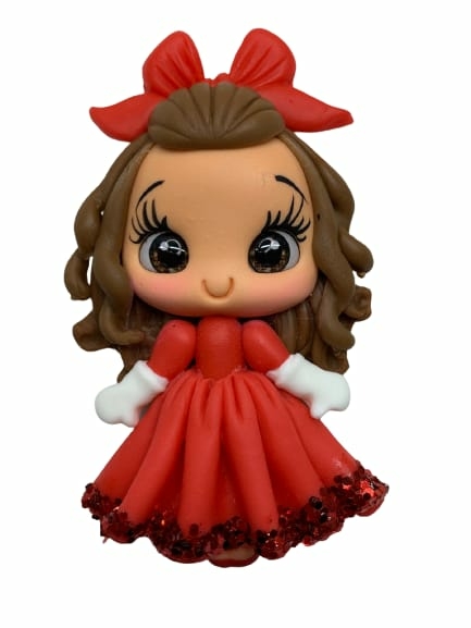 APLIQUE MENINA VESTIDO VERMELHO LONGO COM LUVAS - 1 UNIDADE