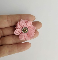 APLIQUE FLOR ROSA TECIDO COM STRASS - 2 UNIDADES - comprar online
