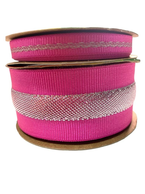 FITA SINIMBU FRISO PRATEADO PINK 10MM/38MM - 10 METROS