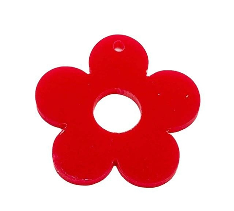 PINGENTE FLOR VERMELHA ACRÍLICO(3 CM) - 1 UNIDADE