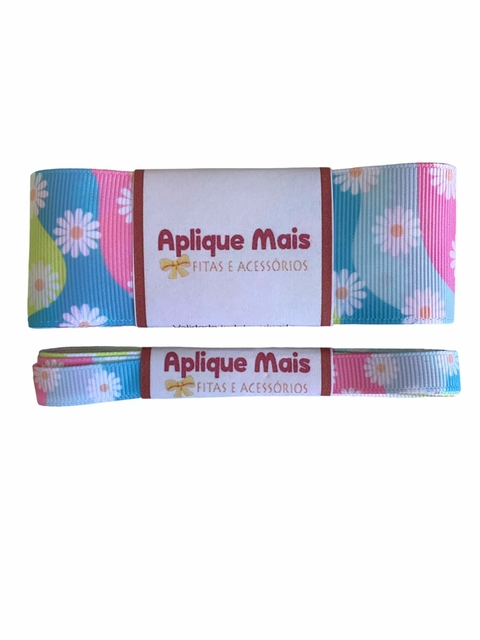 KIT FITA GORGURÃO YAMA ESTAMPADA COM MARGARIDAS BRANCA (38MM/10MM) - 1 METROS DE CADA