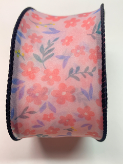 FITA CHIFFON FLORAL 38MM - 1 METRO - Aplique Mais Fitas