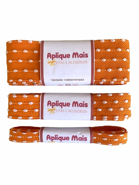 KIT FITA PESPONTO POMPOM LARANJA SINIMBU - 10MM/22MM/38MM - 2 METROS CADA
