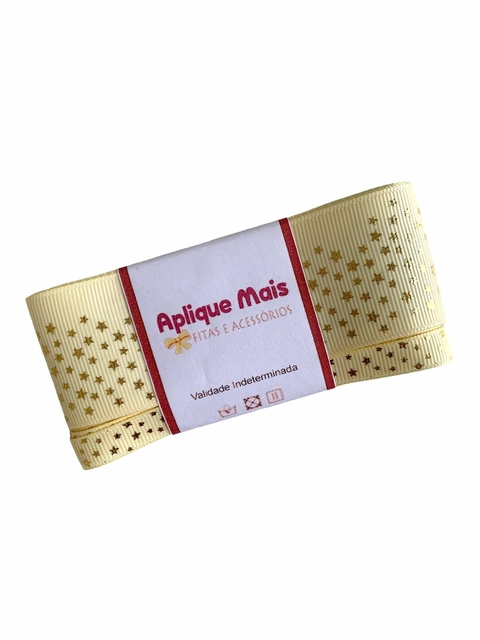 KIT FITA GORGURÃO CREME ESTRELA DOURADA YAMA (38MM/10MM) - 1 METRO DE CADA