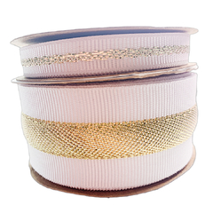FITA SINIMBU FRISO DOURADO BRANCO 10MM/38MM - 10 METROS