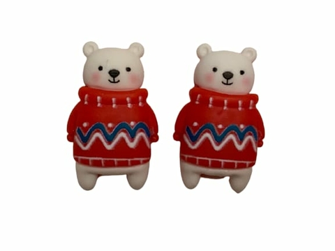 APLIQUE URSO BRANCO NATALINO EM RESINA - 2 UNIDADES