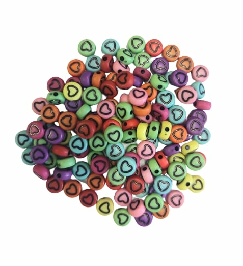 MIÇANGA ENTREMEIO REDONDO CORAÇAO VAZADO COLORIDO FOSCO (7MM) - 50 GRAMAS