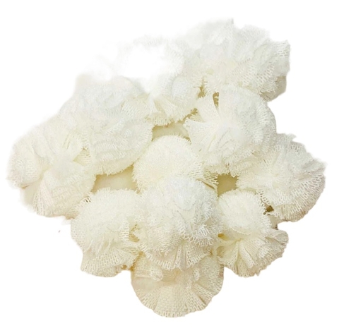 APLIQUE POMPOM MALHA TELINHA BRANCO (2,5 CM) - 05 UNIDADES