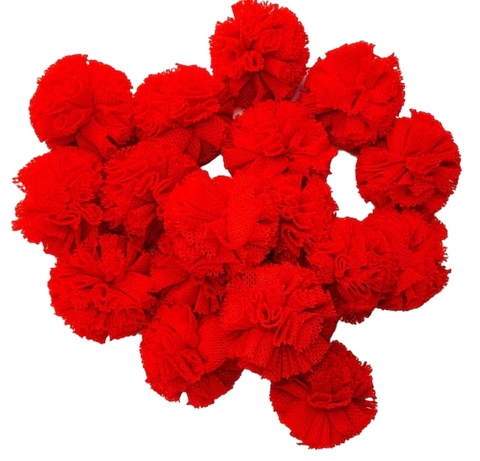 APLIQUE POMPOM MALHA TELINHA VERMELHO (2,5 CM) - 05 UNIDADES