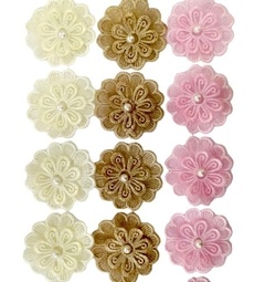 APLIQUE FLOR RENDA GUIPIR COM PÉROLA - 1 UNIDADE