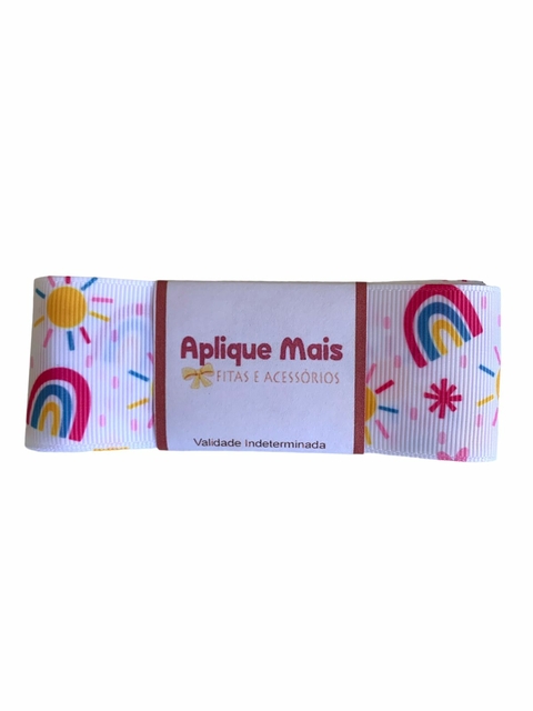 FITA GORGURÃO YAMA ESTAMPADA COM SOL E ARCO-ÍRIS (38MM) - 1 METRO