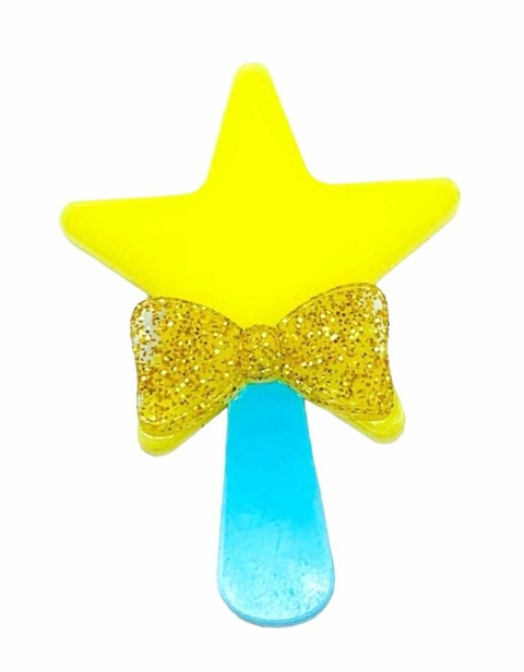 APLIQUE PIRULITO DE ESTRELA COM LACINHO ACRÍLICO (4 CM) - 1 UNIDADE