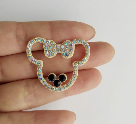APLIQUE MINNIE EM STRASS VAZADO - 2 UNIDADES