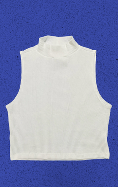 CROPPED GOLA ALTA BRANCO MALHA CANELADA - comprar online