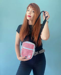 BOLSA SHOULDER BAG XADREZ VERMELHO E BRANCO PIED DE POULE HOUNDSTOOTH VINTAGE - comprar online
