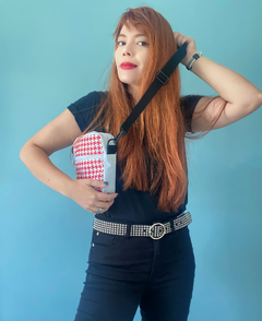 BOLSA SHOULDER BAG XADREZ VERMELHO E BRANCO PIED DE POULE HOUNDSTOOTH VINTAGE na internet