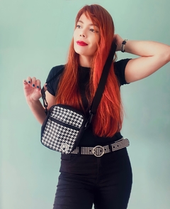 Bolsa Shoulder Bag Xadrez Preto e Branco Pied de Poule Houndstooth Vintage na internet