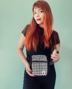 Bolsa Shoulder Bag Xadrez Preto e Branco Pied de Poule Houndstooth Vintage - Blue Tree
