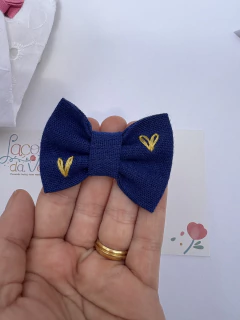 Laço Coração Amarelo|| Linho azul marinho