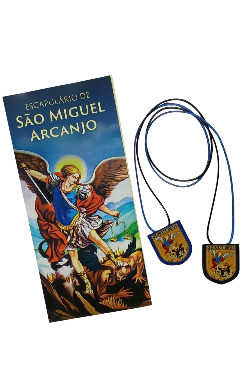 Escapulário Tecido Bordado São Miguel Arcanjo Com Folheto