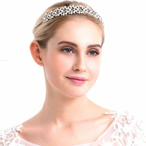 Tiara noiva Jacira Salvatore com Pedrarias e pérolas prata
