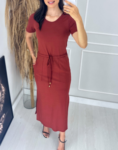 VESTIDO LONGUETE EM MALHA TERRACOTA - comprar online