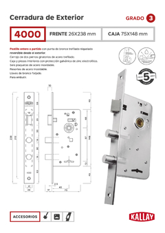 CERRADURA DOBLE PERNO KALLAY 4000 - comprar online