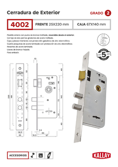 CERRADURA DOBLE PERNO KALLAY 4002 - comprar online