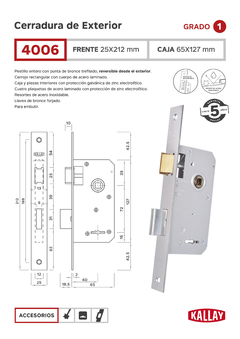 CERRADURA PERNO RECTANGULAR KALLAY 4006 - comprar online